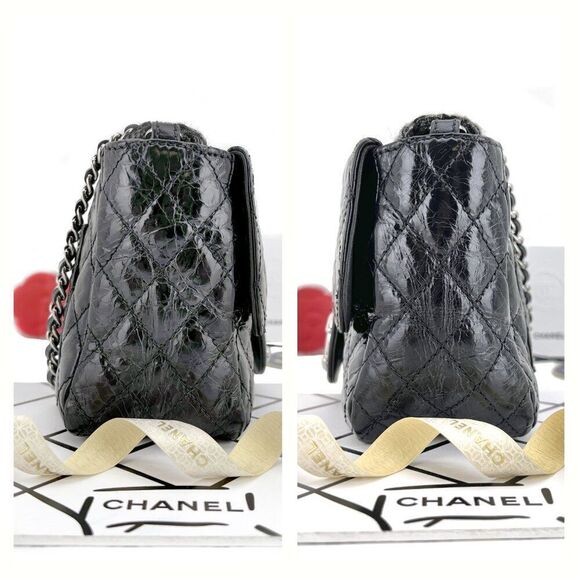 Chanel Crinkled Calfskin Leather and Tweed Classic Flap in Black - Picture 8 of 14